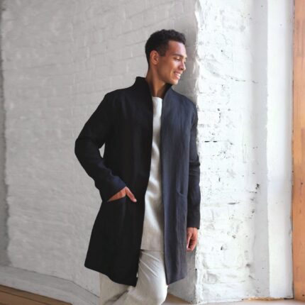 Linen Cardigan Ivory Warmth Linen Fabric for Men Classic Draping Slow Living Days