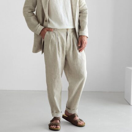 Loose Summer Trousers Beige Mood Linen for Men Soft Outline