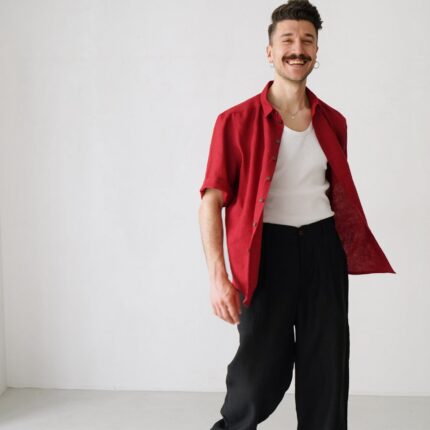 Linen Short Sleeve Shirt Sand Tone Linen for Men Straight