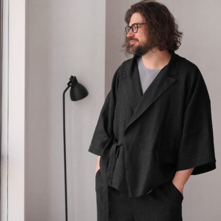 Linen Kimono Artisan Detail Linen Fabric for Men Soft Contour Travel Companion